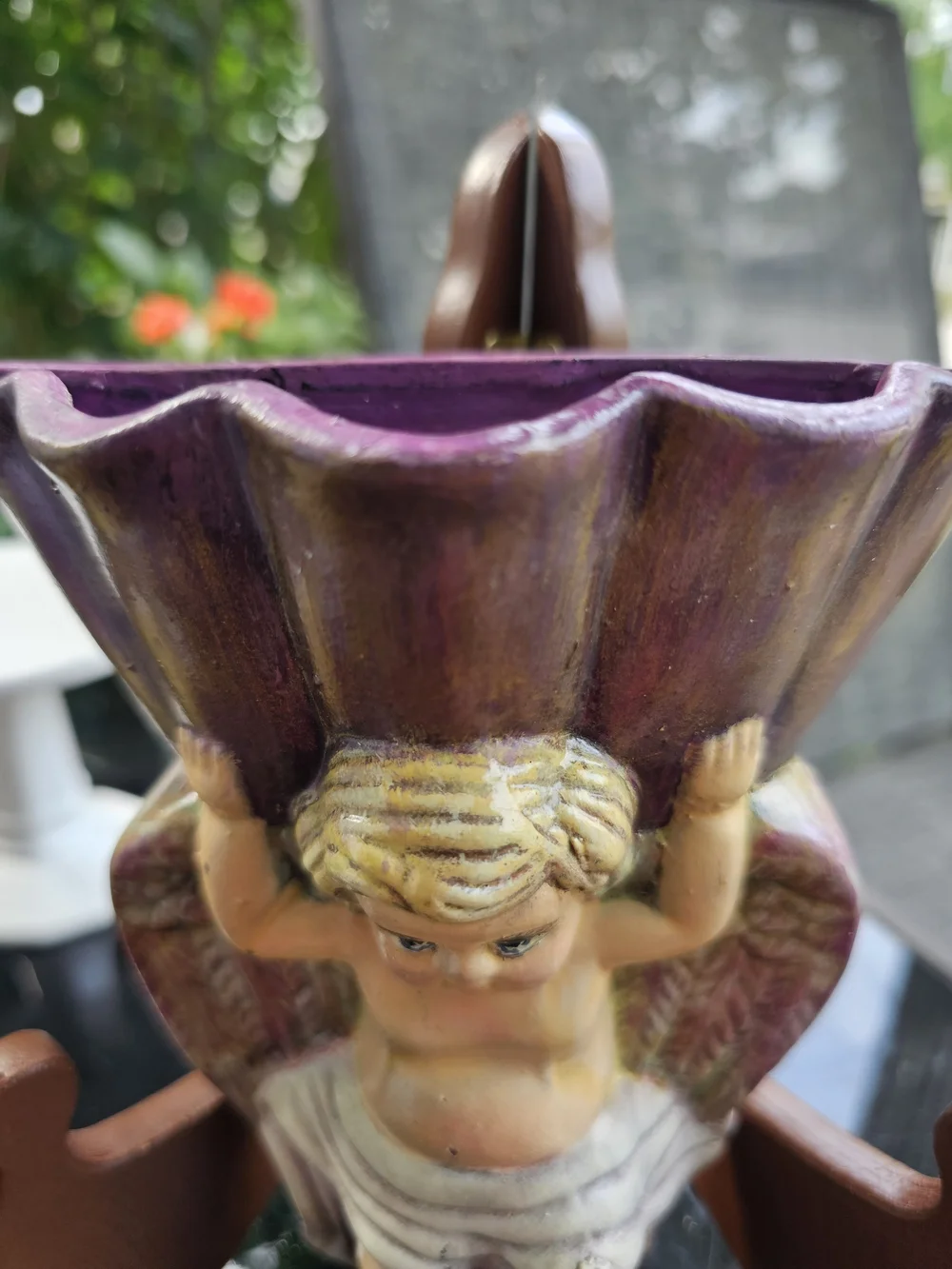 Vintage Hand Painted Ceramic Cherub Wall Pocket Planter